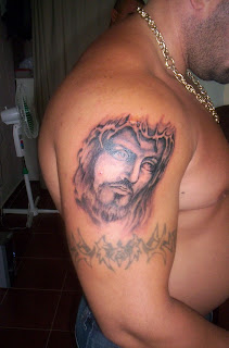 Tribal sleeve tattoo Jesus picture