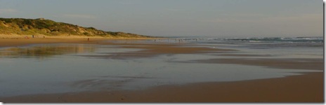 Beach One, Low Tide, wide flat beach, sandbars exposed