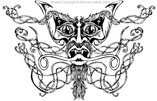 Norman Liebold: Illustrationen und Ornamente für "Incubus", 2003 | Kapitelschmuck Dämonenmaske