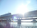 Light Rail crossing the bridge at Tempe Town Lakes heading north