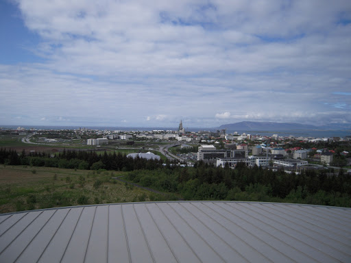 Looking northwest over the downtown area from the Perlan's viewing deck.