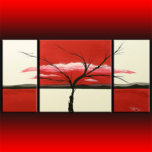red landscape painting