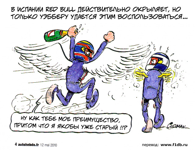 Марк Уэббер и Себастьян Феттель комикс по Гран-при Испании 2010 Fiszman