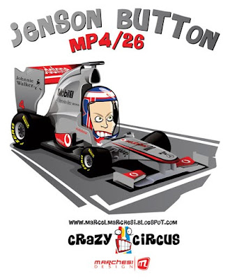 карикатура Дженсон Баттон McLaren 2011 MP4-26 Crazy Circus Marchesi Design