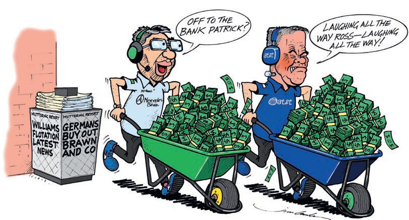 Росс Браун и Патрик Хэд возвращаются из банка с тележками денег комикс Jim Bamber