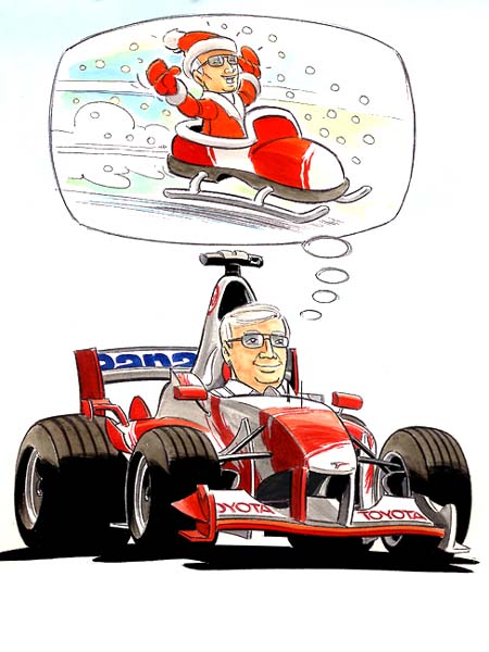 комикс гонщик Toyota формулы-1 мечтает о санках Деда Мороза
