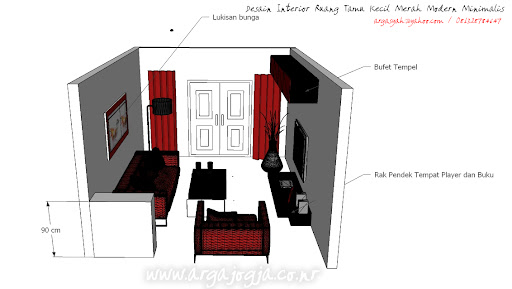 Desain Interior Ruang Tamu Kecil  Merah Modern Minimalis