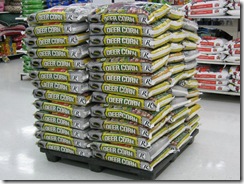 Piles of "deer corn" for baiting, at Wal Mart
