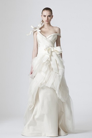 Aline bridal gown with asymmetrical draped