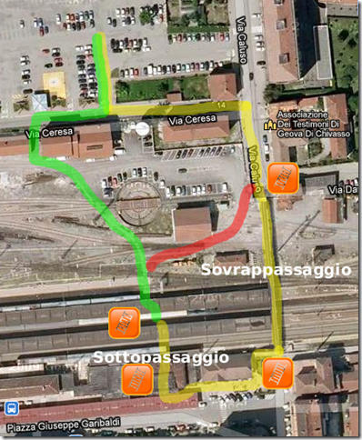 Percorsi possibili tra parcheggio e binari