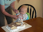 He got into the cake!