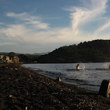 Lakeside, Pucon. The sand is black as its from volcanic rock.