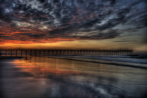 beach photo: 3exp, beach, hdr, nc, pier, sunrise, sunset