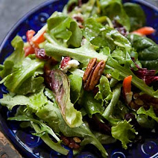 Mixed Green Salad with Pecans, Goat Cheese, and Honey Mustard Vinaigrette
