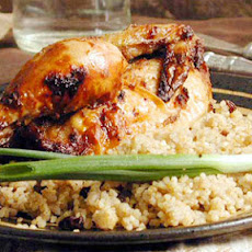 Hamam Mahshi bi Burghul (Cornish Hens with Bulgur, Raisins, and Pine Nuts)
