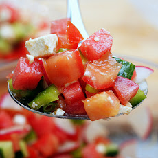 Watermelon and Feta Salad with Chopped Vegetables