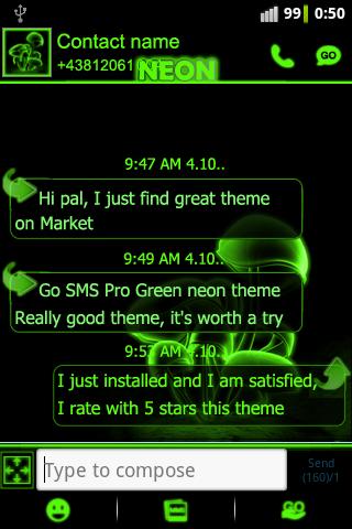 Green neon theme GO SMS Pro
