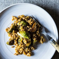Farro with Leeks and Balsamic Roasted Brussels Sprouts