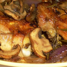Pan Roasted Chicken with Mushrooms, Onions, and Rosemary