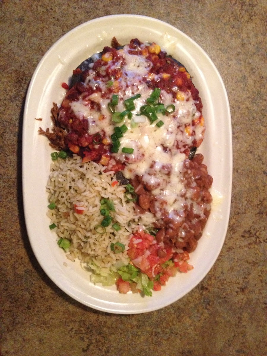 Delicious blue tortilla enchiladas! They have an extensive gluten free menu that is accredited by Gi