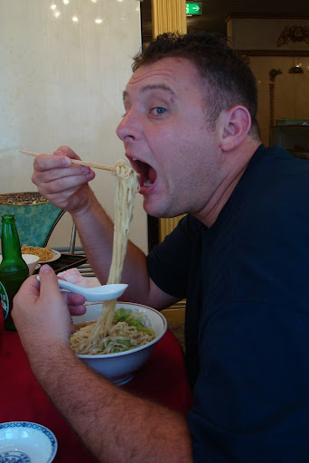 Eric's big head with noodles