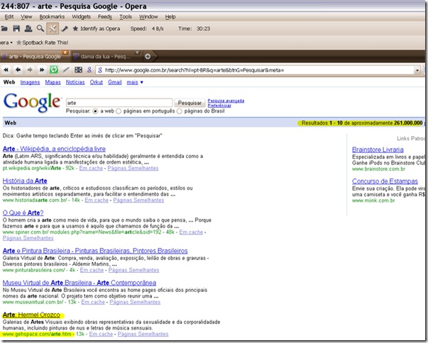 [Imagem] Arte: Pesquisa Google em 11 de julho de 2008.