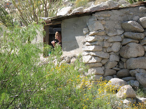 Kaiel checks the view from the linehouse in RockHouse canyon