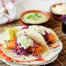 Beer Battered Fish Tacos with Cilantro Crema