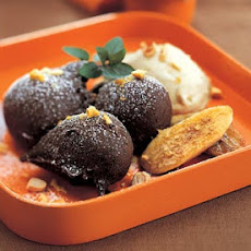 Peanut Butter Beignets with Caramelized Bananas and Bitter Caramel Ice Cream