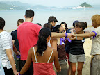 The first game - first, grab each other hands, and then try to make a normal circle out of the “hand-mess”