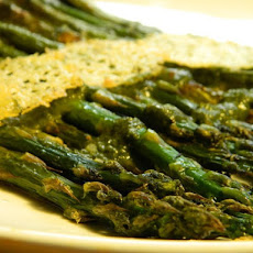 Roasted Asparagus in Balsamic Vinegar & Parsley Sauce with Parmesan Crisps