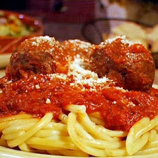 Bucatini with Bacon Sauce and Meatballs