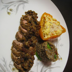 Andouille Crusted Duck, with Ricotta Stuffed Sweet Pepper, and Spicy Kasha with Sweet Snow Peas