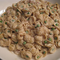 Orechiette with Ricotta, Caramelized Onions, Pancetta and Peas