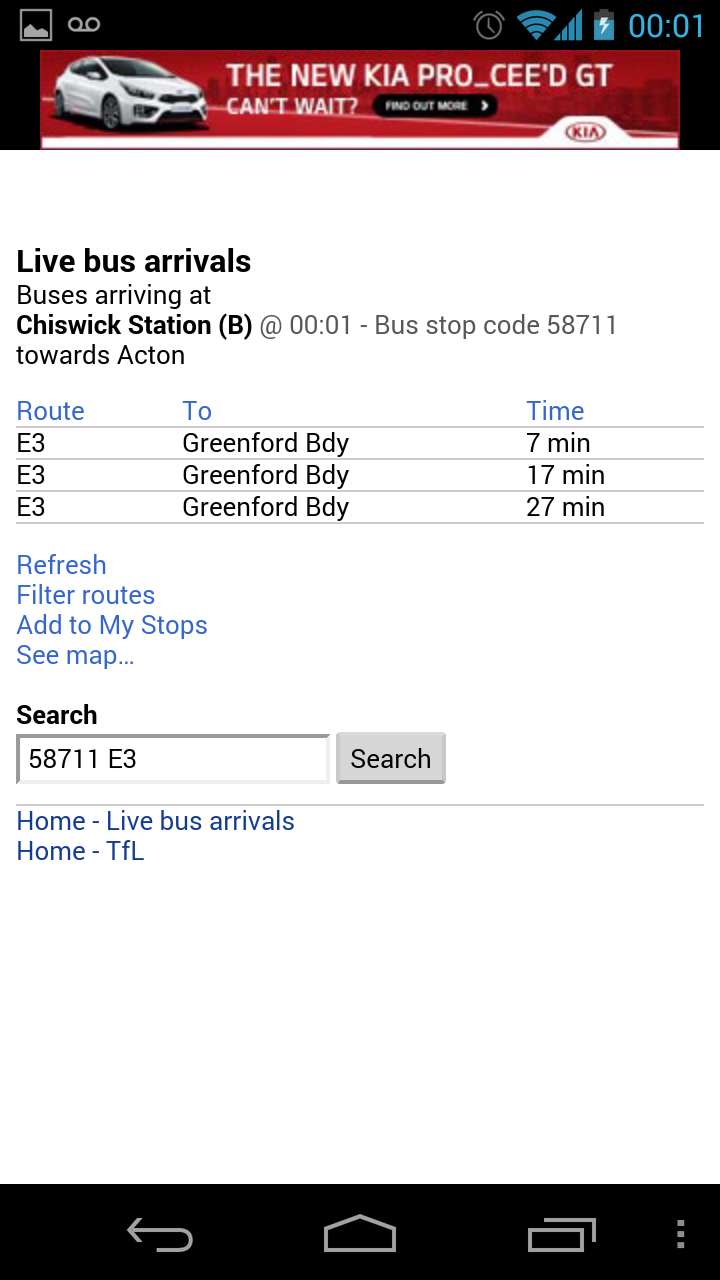 Android application London Bus Arrival Time screenshort