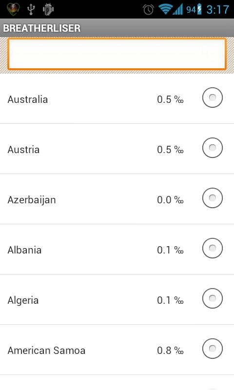 Android application Breathalyzer screenshort