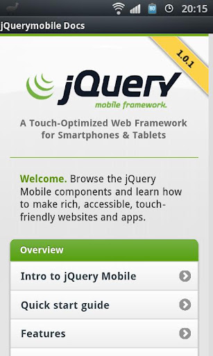 jQuery mobile 1.0.1 Demos Docs