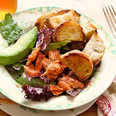 Buttered Crouton Salad with avocado and smoked salmon