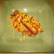 Fresh Corn Salsa With Grilled Beef Knockwurst