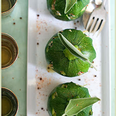 Eight Ball Zucchinis Stuffed with Veal, Celery and Watercress