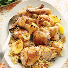 Lemon-Roasted Chicken with Arugula Salad and Dilled Orzo