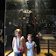 Natalie and Eli in front of Darth Vader display.