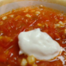 Farm Stand Tomato Soup with Corn Nuggets and Fresh Bay