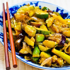 Garlic-Lover's Vegetable Stir Fry with Eggplant, Zucchini, and Yellow Squash