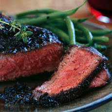 Black-Pepper-Crusted Wagyu New York Steaks with Black Truffle Vinaigrette