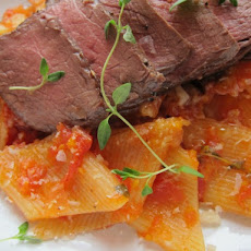 Fresh Rigatoni with Marinara and Steak