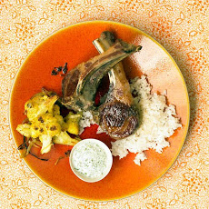 Lamb Chops with Curried Cauliflower and Yogurt Sauce