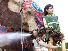 Elephant sparaying the crowd as it arrives at Horse Guards Parade