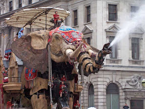 The Elephant spraying the crowd on Waterloo Place