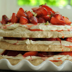 Pistachio Meringue Stack with Rose Cream and Strawberries